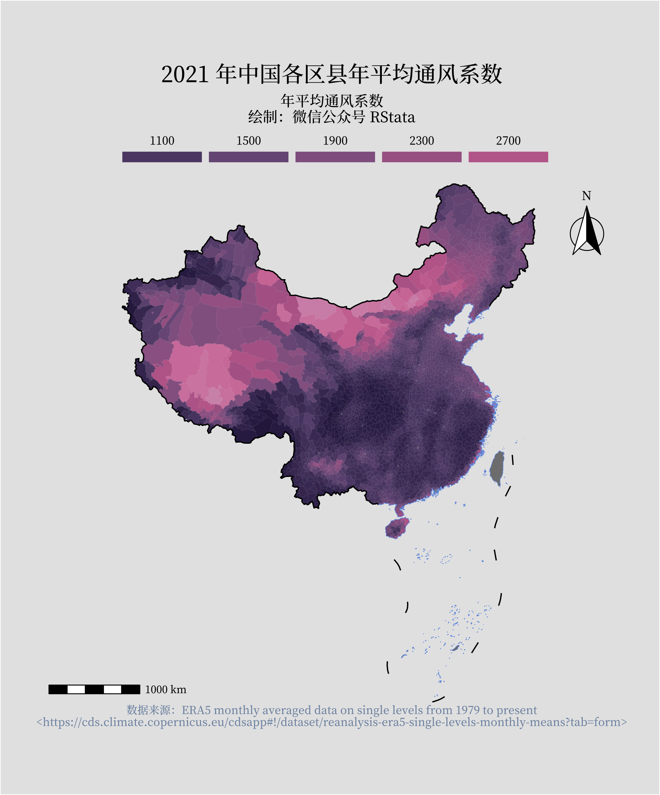 2021 年中国各区县平均通风系数
