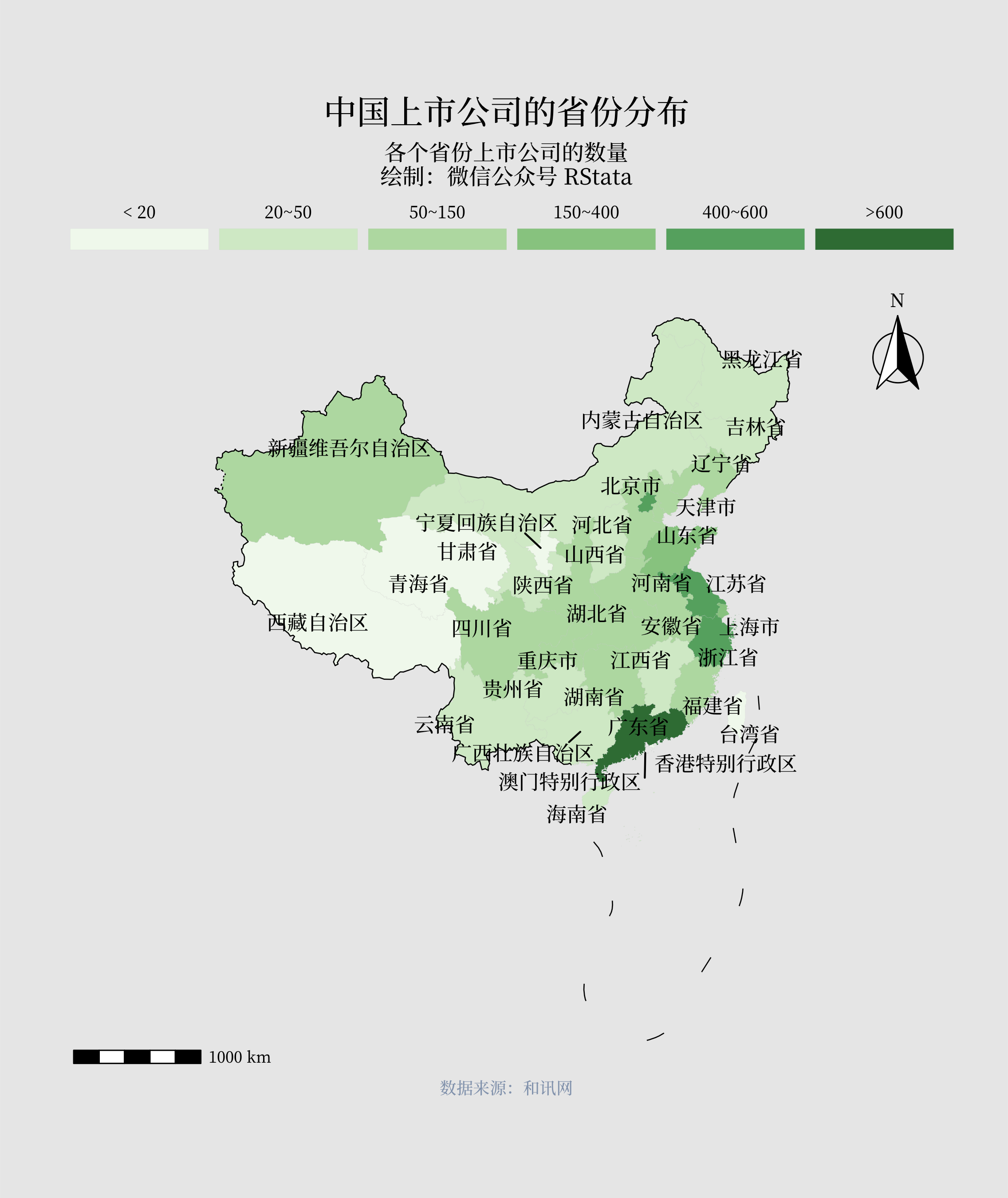 中国上市公司的省份分布
