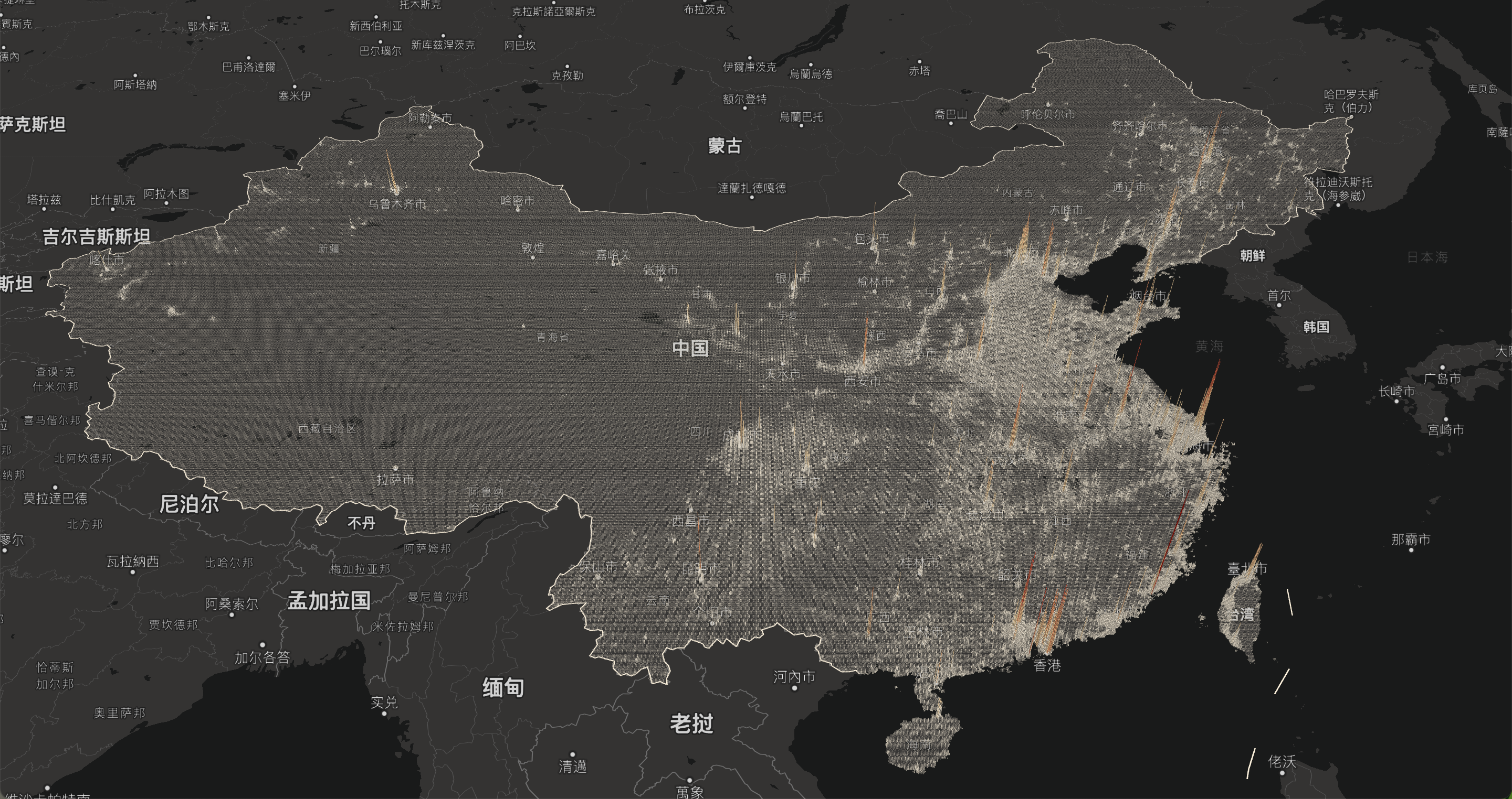 2020 年中国人口地理分布 3D 柱形图
