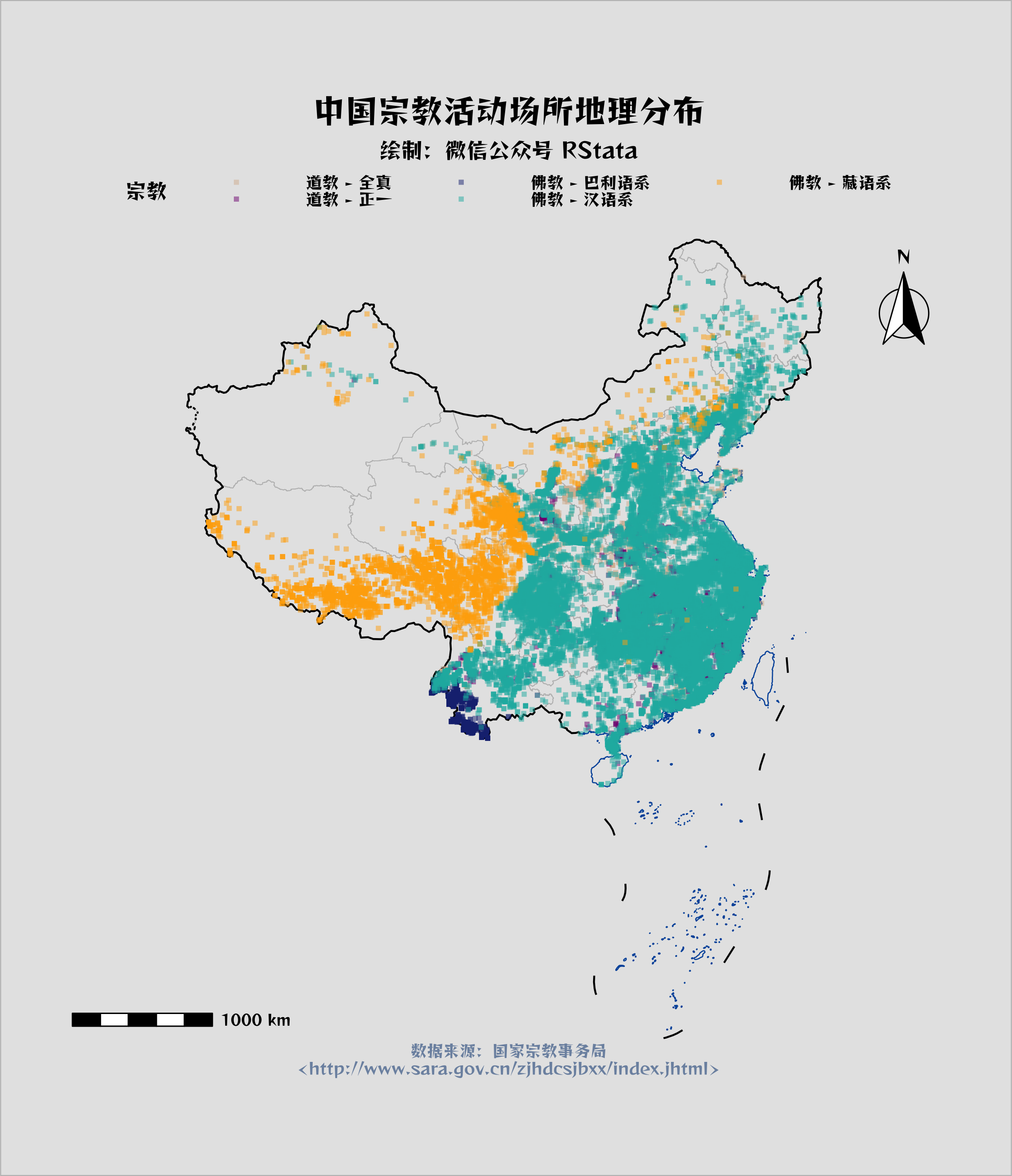 中国宗教场所地理分布