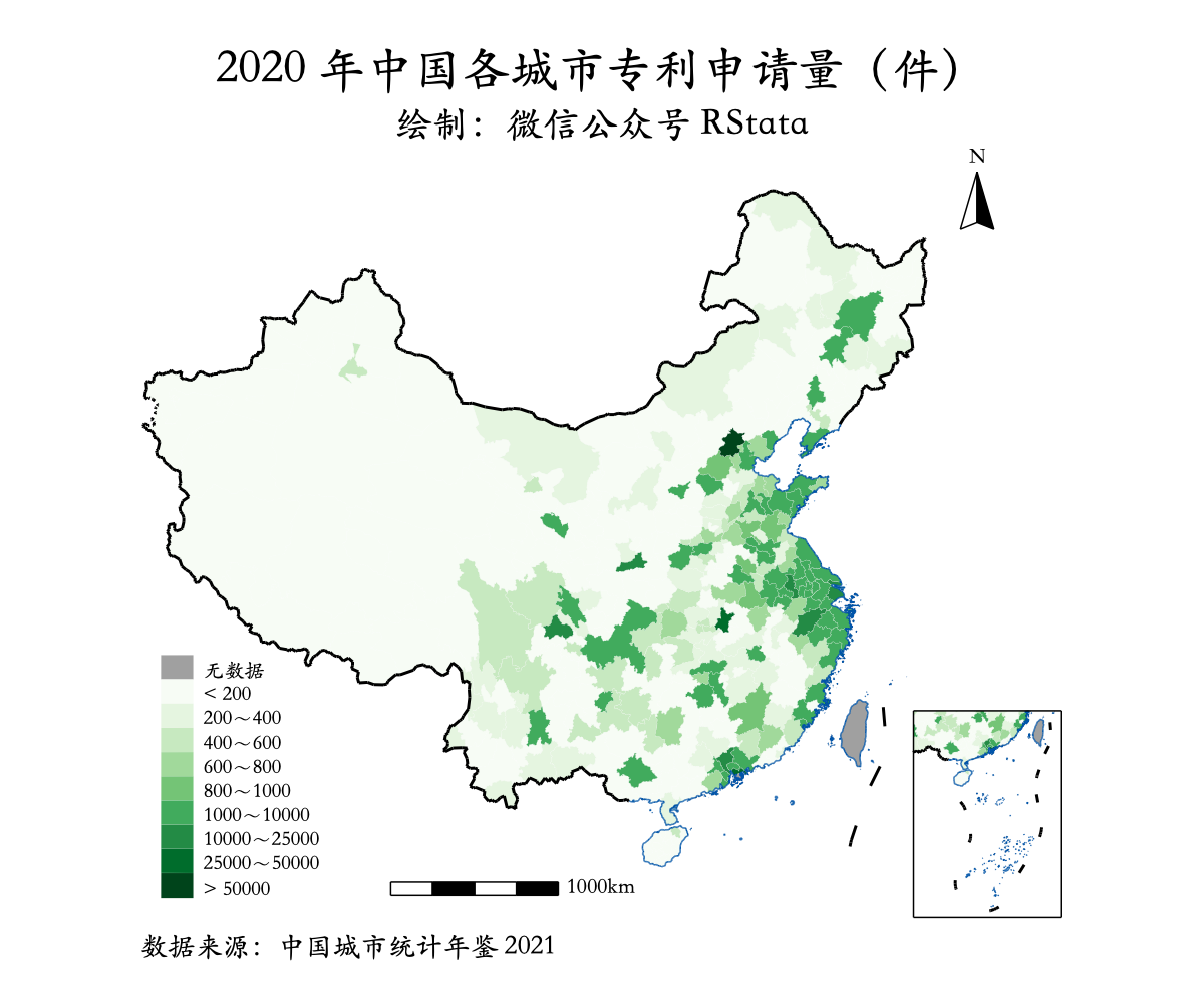 2020 年中国各城市专利申请量（件）
