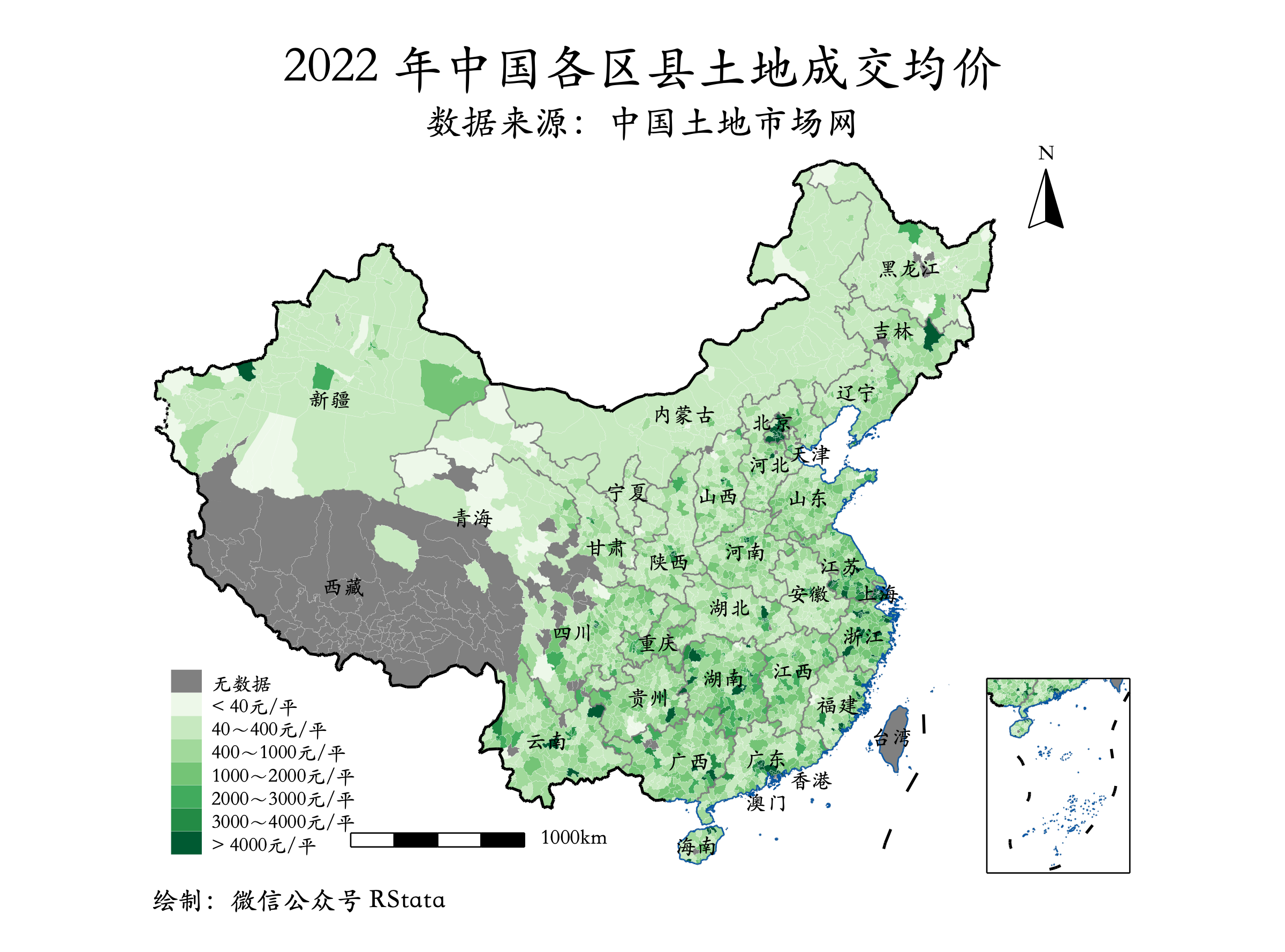 2022 年中国各区县土地成交均价