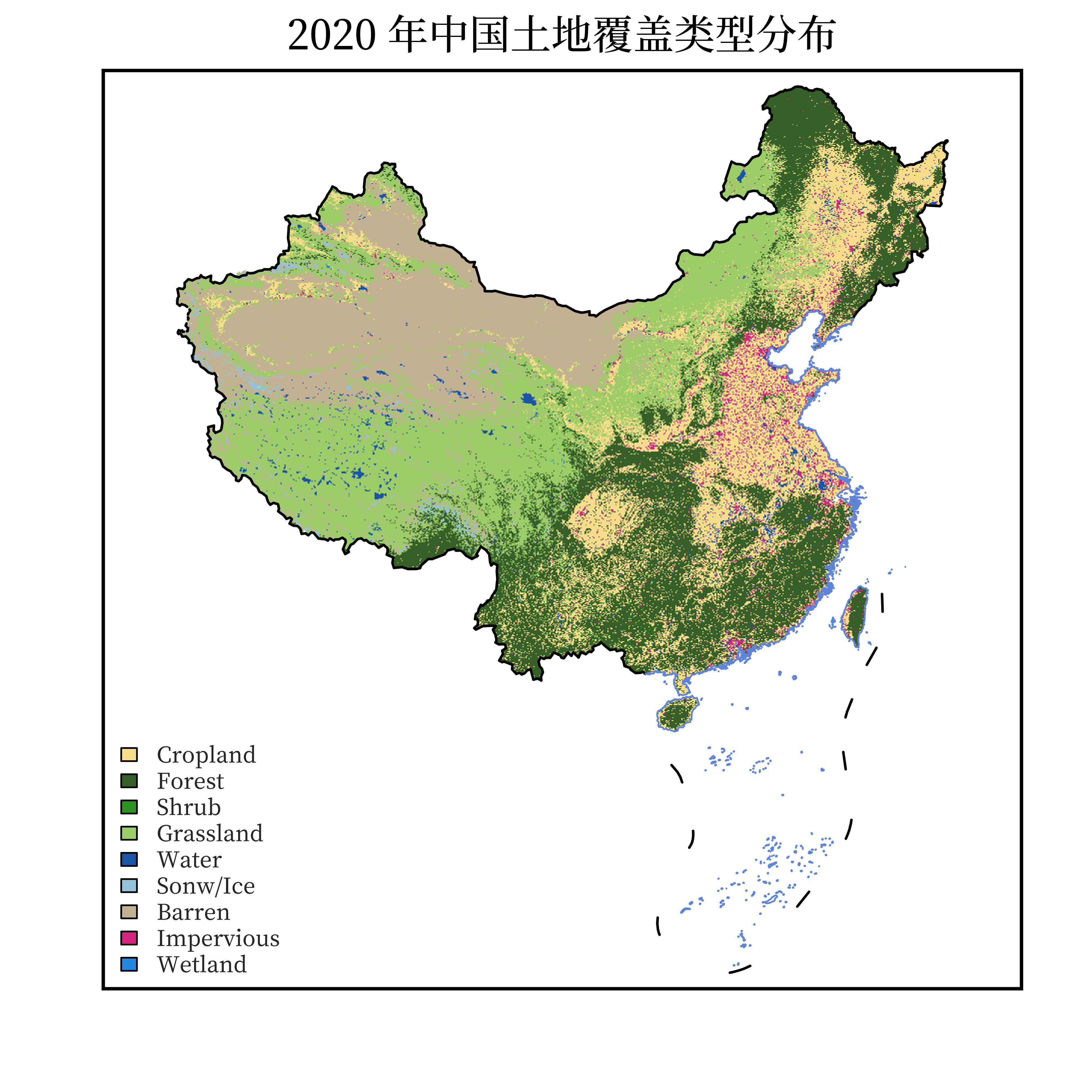 2020 年中国土地覆盖类型分布